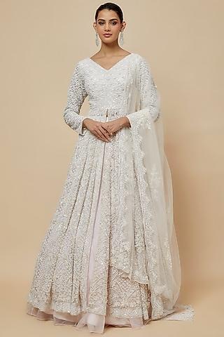 ivory organza hand embroidered jacket lehenga set