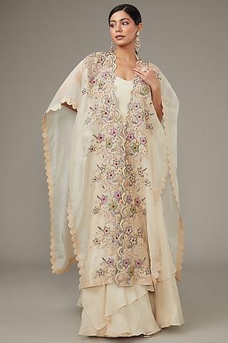 ivory organza hand embroidered kaftan cape with gown