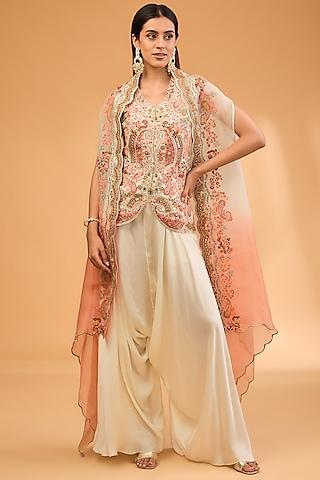 ivory organza paisley embroidered cape set