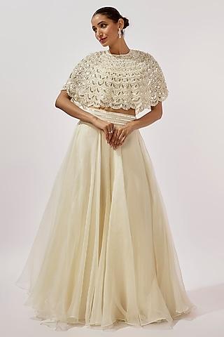 ivory organza scalloped moti work cape set