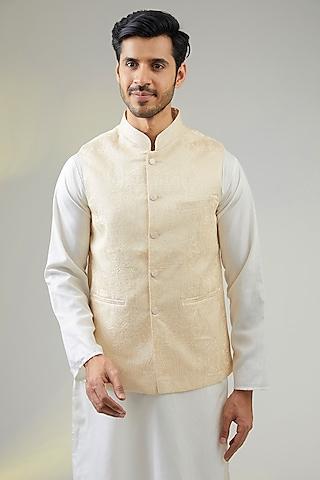 ivory polyester paisley embroidered bundi jacket