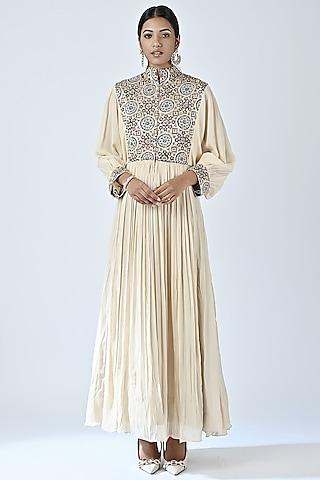 ivory printed & embroidered dress