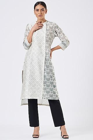 ivory printed & embroidered tunic