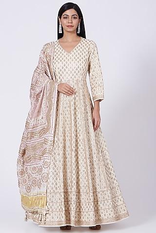 ivory printed anarkali set