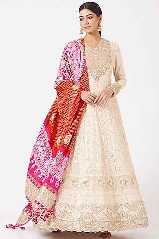 ivory printed anarkali set