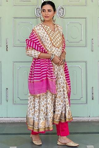 ivory printed anarkali set