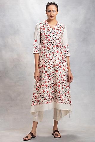 ivory printed asymmetrical kurta set