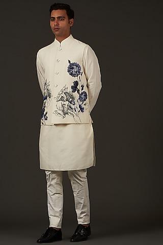 ivory printed linen nehru jacket