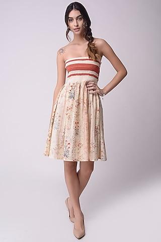 ivory printed smocked tube dress