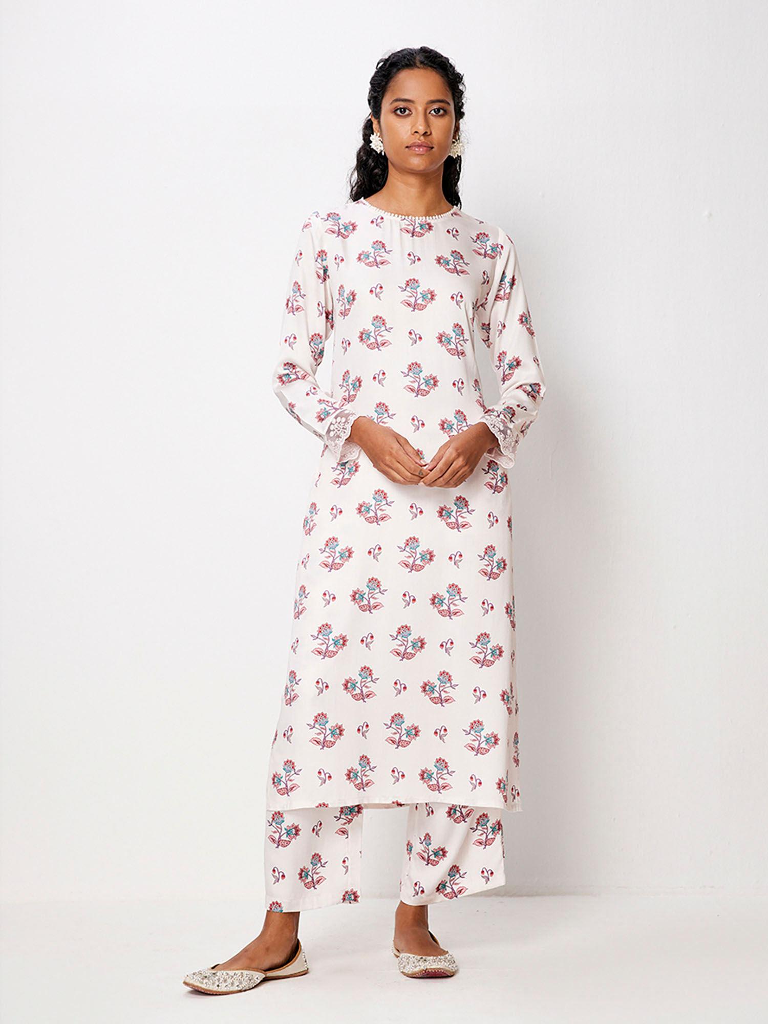 ivory printed straight kurta