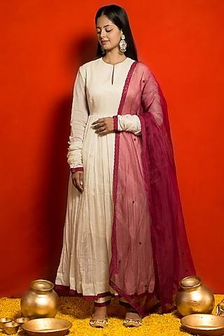 ivory pure malai chanderi anarkali set