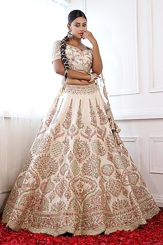 ivory pure raw silk embroidered lehenga set