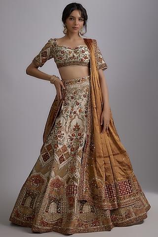 ivory pure raw silk embroidered lehenga set