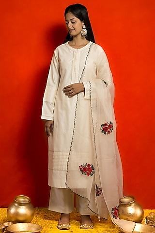 ivory pure silk chanderi handcrafted pintuck kurta set