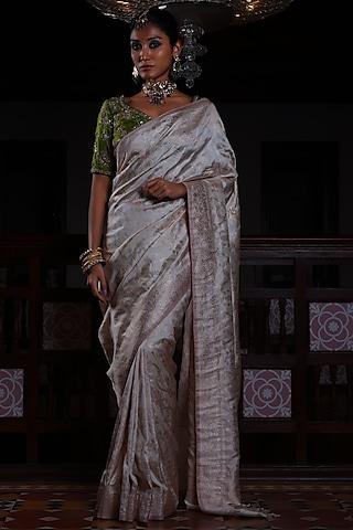 ivory pure silk jaal work banarasi handloom saree