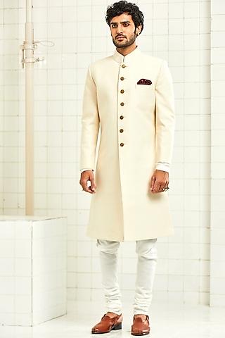 ivory quilted textured sherwani