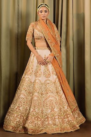 ivory raw silk cutdana work lehenga set