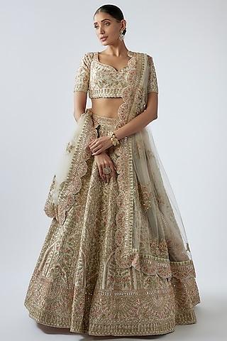 ivory raw silk embellished lehenga set