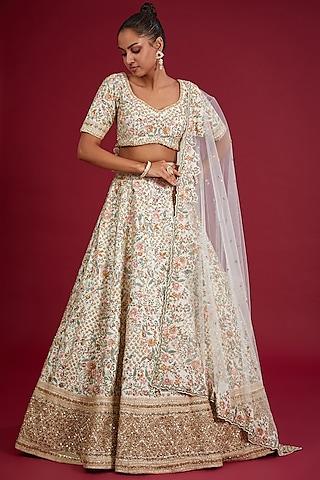 ivory raw silk zardosi embroidered lehenga set