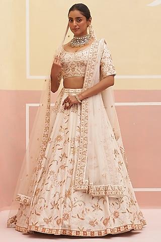 ivory raw silk zardosi embroidered lehenga set