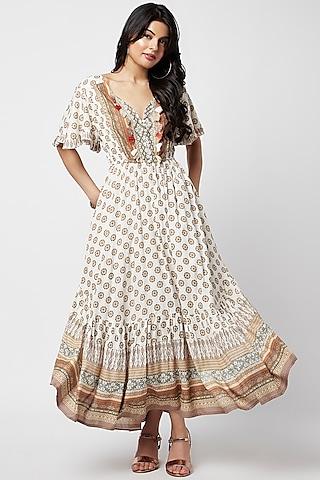 ivory rayon printed maxi dress