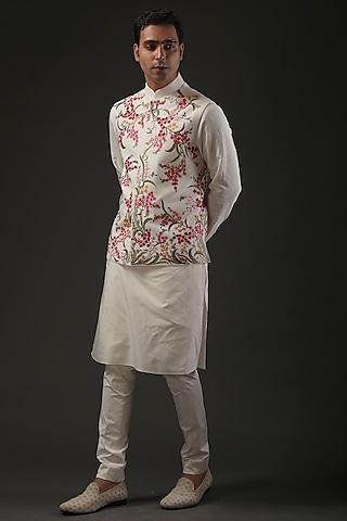 ivory resham embroidered nehru jacket