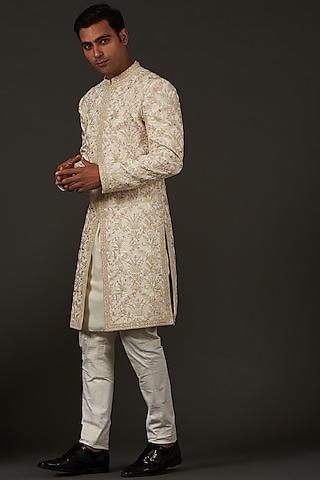 ivory resham hand embroidered sherwani