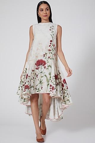 ivory rosemary printed high-low dress