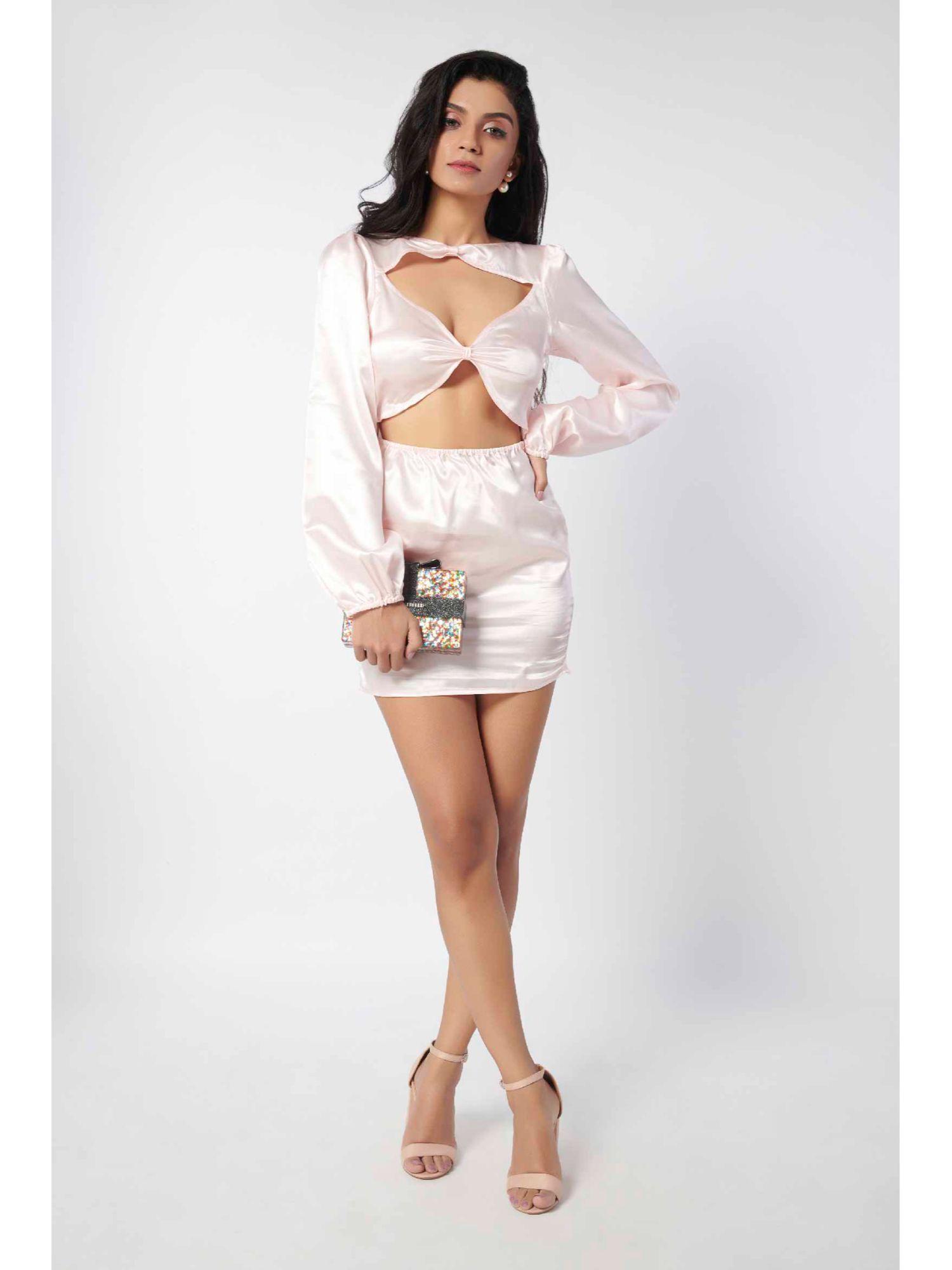 ivory satin cut out mini dress