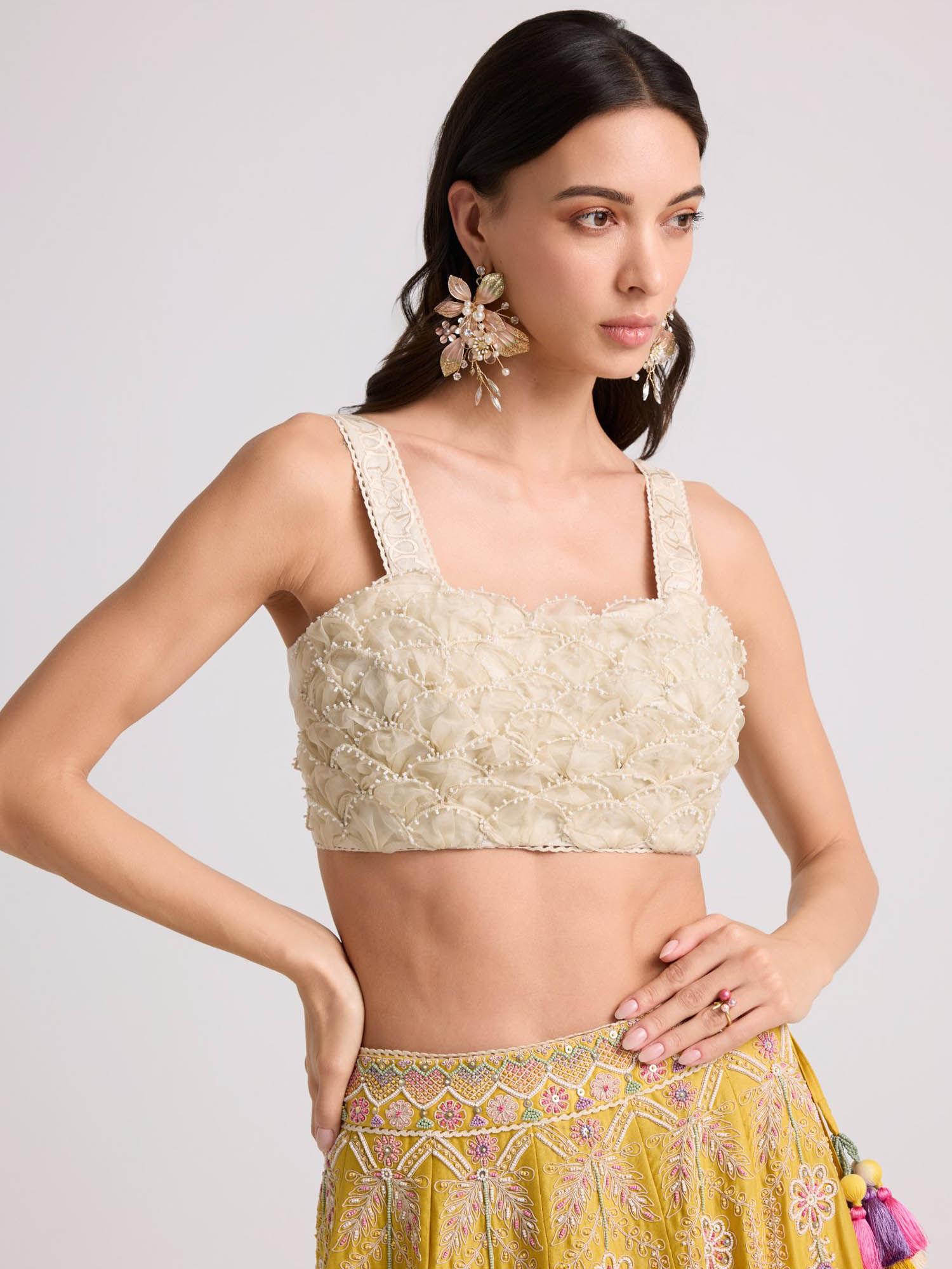 ivory scallop textured crop top