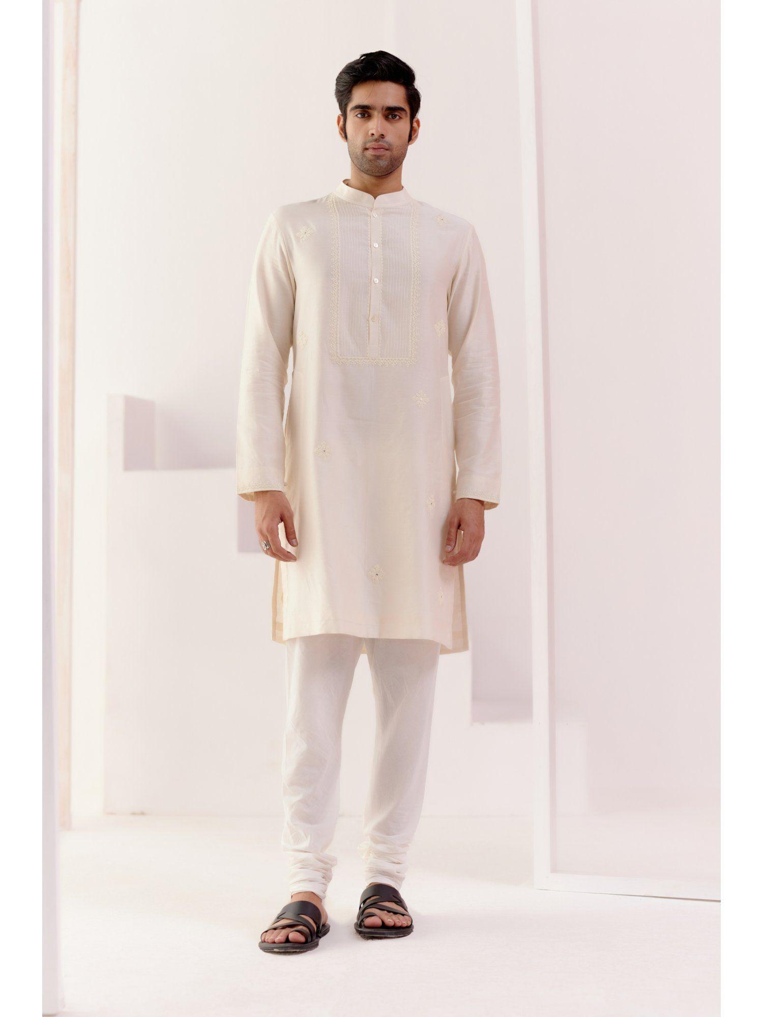 ivory self embroidered chanderi kurta (set of 2)