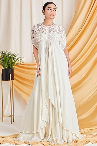 ivory sequins embroidered cape set