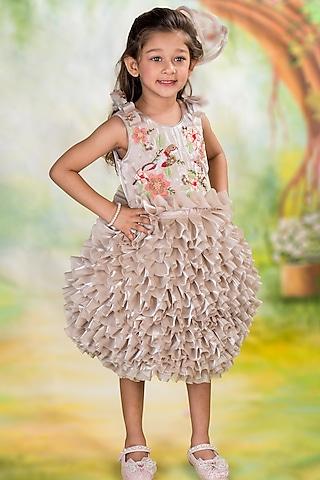 ivory shimmer organza sequins & cutdana embroidered ruffled dress for girls