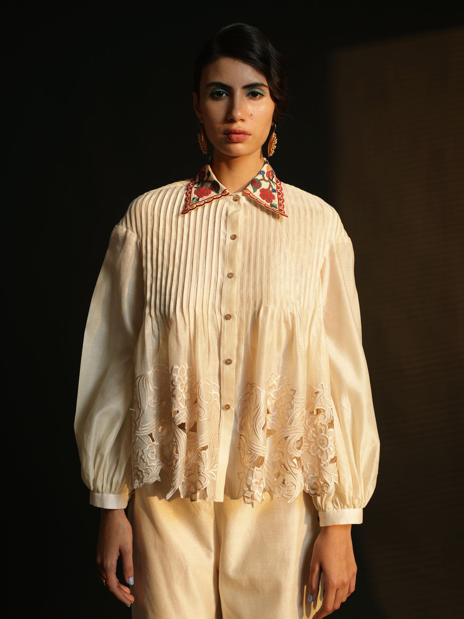 ivory shirt with beadwork and cutwork