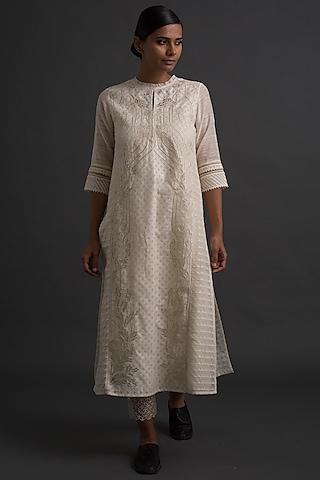 ivory side panelled embroidered tunic