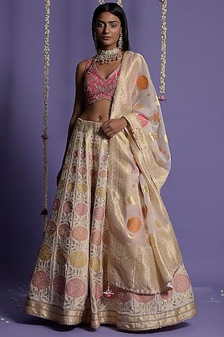 ivory silk banarasi lehenga set