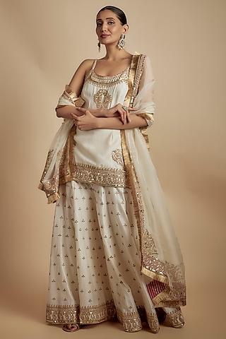 ivory silk chanderi dori embroidered sharara set for girls