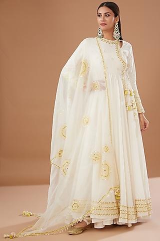 ivory silk chanderi embellished anarkali set