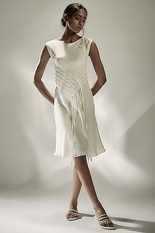 ivory silk crepe tape-detailed dress