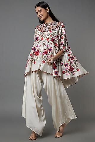 ivory silk embroidered cape set