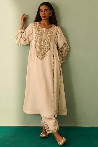 ivory silk embroidered choga set