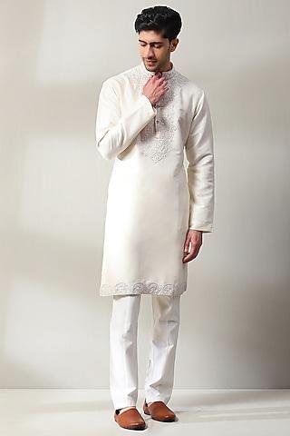 ivory silk embroidered handspun kurta set