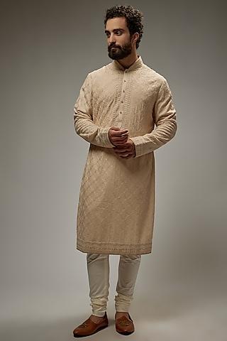 ivory silk embroidered kurta set