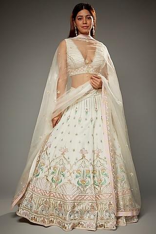 ivory silk hand embroidered lehenga set