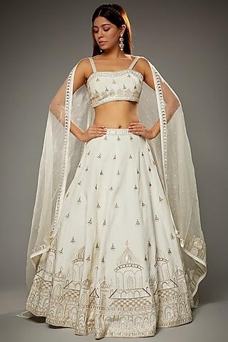 ivory silk hand embroidered lehenga set