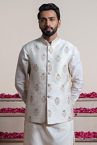 ivory silk jaal embroidered bundi jacket