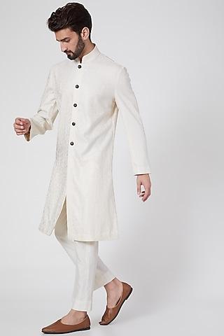 ivory silk jacquard achkan kurta