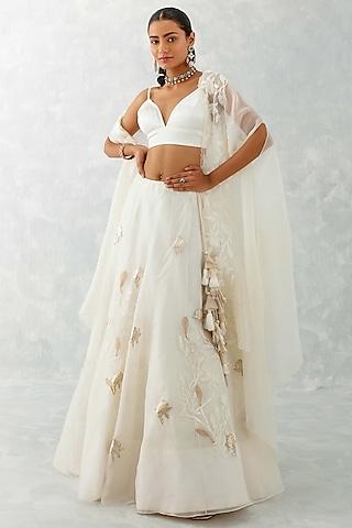 ivory silk organza embroidered jacket lehenga set