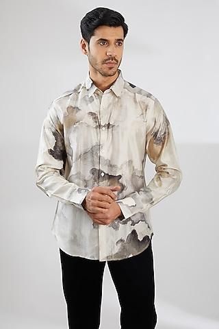 ivory silk printed shirt