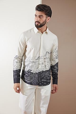 ivory silk printed shirt